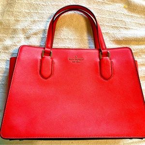 kate spade Tippy small triple compartment satchel in Tomatillo saffiano leather